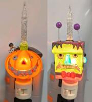 2 DEPARTMENT 56 Robot Bubbler Night Lights : Frankenstein & Creepy Pumpkin, 6.25" Long Each (Working!) Plug Can Be Rotated