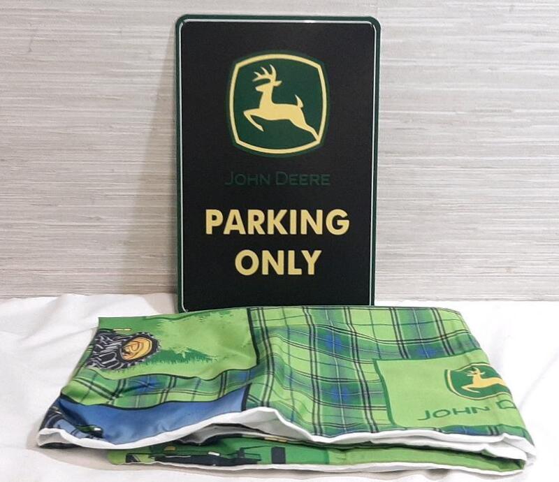 New John Deere Metal Sign And Table Cloth