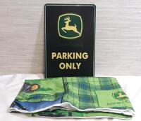 New John Deere Metal Sign And Table Cloth