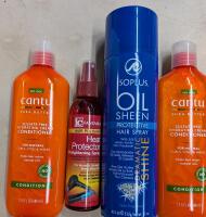 4 New Haircair Products. [See Description]. 2 bottles Cantu Conditioner, 1 Isoplus Hairspray and 1 fantasia Heat Protector.