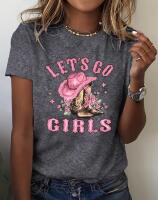 New Size Medium Shania Inspired Women's Western Cowgirl Graphic T-Shirt - Let'S Go Design with Pink Cowboy Hat & Boots, Casual Crew Neck Short Sleeve Machine Wash 100% Polyester stock photos added