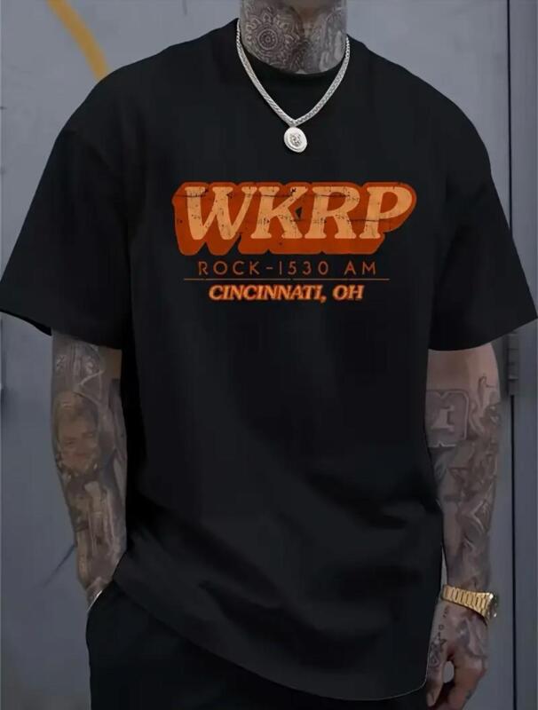 New Size XL Men's Vintage Cincinnati T-Shirt - WKRP Cincinnati Retro Graphic Tee, Black with Orange "ROCK 1530 AM" Radio Station - Machine Washable Classic Fit Crewneck S/S 100% Polyester Stock photos added