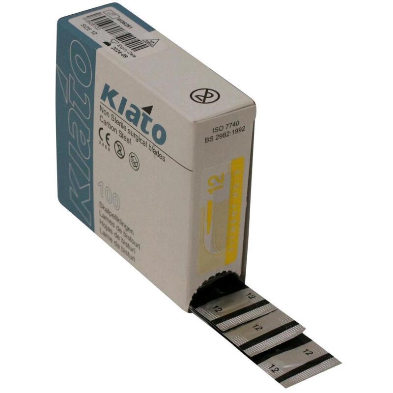 100pcs New KIATO No.12 Non-Sterile Swedish Carbon Steel Crescent Shape Cutting Edge Ultra Thin Sharp Blades. FOR CRAFTING ONLY [EXP 10/2024)