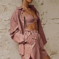 New Size Small Women's COMMENSE 3pc Beach Set, Long Sleeve Button-Up Shirt, Bikini Top & Elastic Shorts