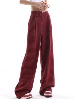 New Size Med Women's COMMENSE Asymmetrical High-Waist Pinstripe Pants, Burgundy - Retails Over $50!