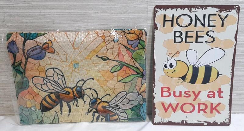New Bee Metal Sign & Lawn Flag