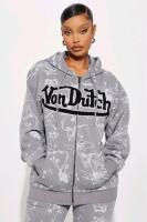 New Size Small Women's FASHION NOVA Von Dutch Paint Zip-Up Hoodie, Grey/Black | Retails Over $50!