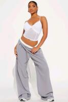 New Size Small Women's FASHION NOVA Take My Number Double Waistband Trouser, Grey