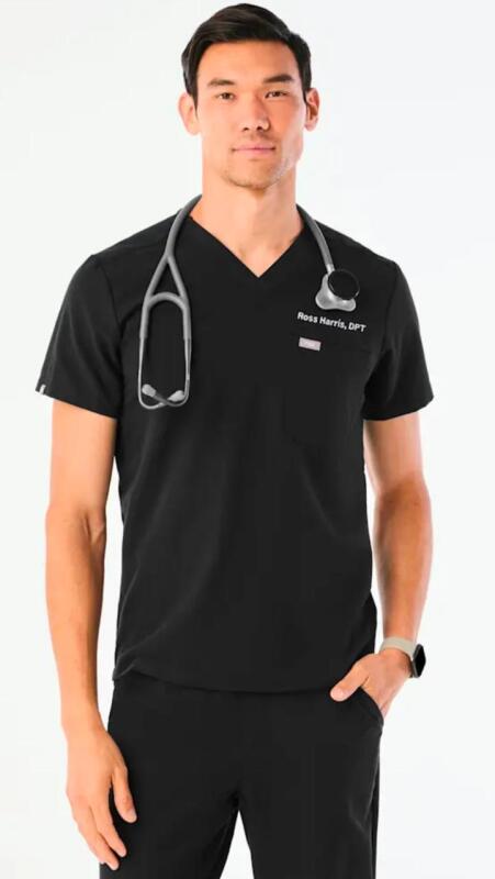 New Size Med Men's FIGS Leon Three-Pocket Scrub Top, Black | Retails $58!
