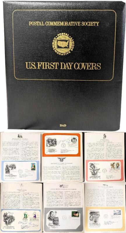 Vintage 1975 POSTAL COMMEMORATIVE SOCIETY U.S. First Day Covers (Stamps), 63 Filled Pages