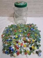 Vintage Itty Bitty & Pee Wee Marbles w/Kraft Bear Jar .