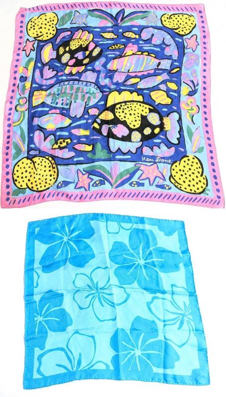2&times; 100% Silk Scarves : Vintage 1985 Ken Done (28.5" &times; 28.5") & Banana Republic (21.5" &times; 22.5")
