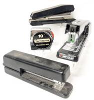 3 Vintage Staplers (Apsco 72R, Stanley B200 + S-Marque Missing Front) + 10' Measuring Tape
