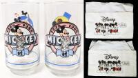 Pair of Vintage 1988 Disney MICKEY MOUSE Sunoco Collectable Glasses & 2 Vintage Paper Napkins, Small Chip in Rim of 1 Glass