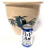 Large Vintage Stoneware Plant Pot With Painted Bamboo Leaves & Drainage Holes in Bottom, Note: Chip in Rim - 2