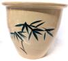 Large Vintage Stoneware Plant Pot With Painted Bamboo Leaves & Drainage Holes in Bottom, Note: Chip in Rim - 3