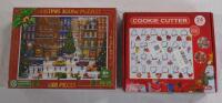 Christmas Jigsaw Puzzle and Holiday 24 Piece Cookie Cutters