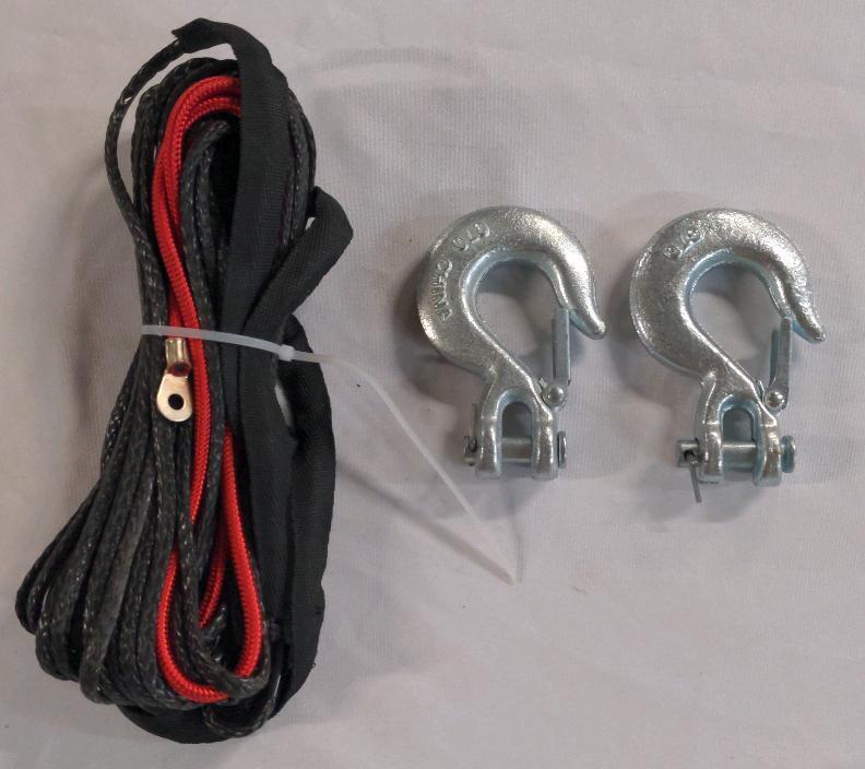 2 Clevis Slip Hooks and Synthetic Winch Rope