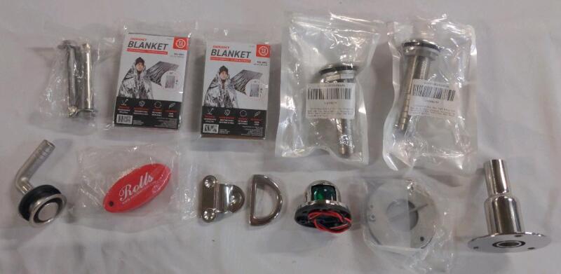 Assorted Stainless Steel Boat Parts w/ 2 New Emergency Blankets