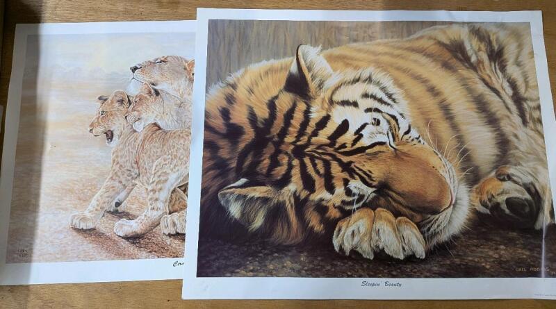 2 Large Cat Prints. Sleeping Beauty 29" by 23". And Circle of Love 29" by 20.5" Signed 3384/4250