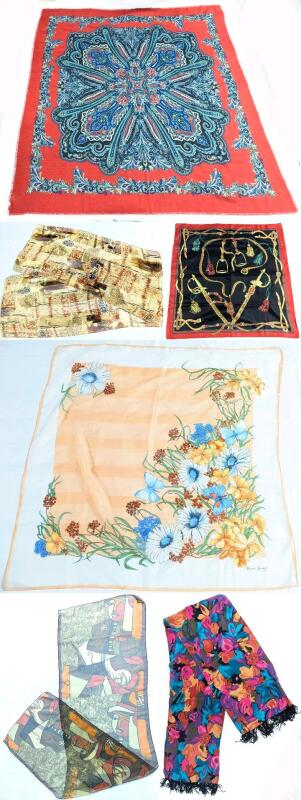 6 Vintage Scarves incl Michel Delain Paris, Cyb&egrave;le Italy. Up to 46" &times; 45"