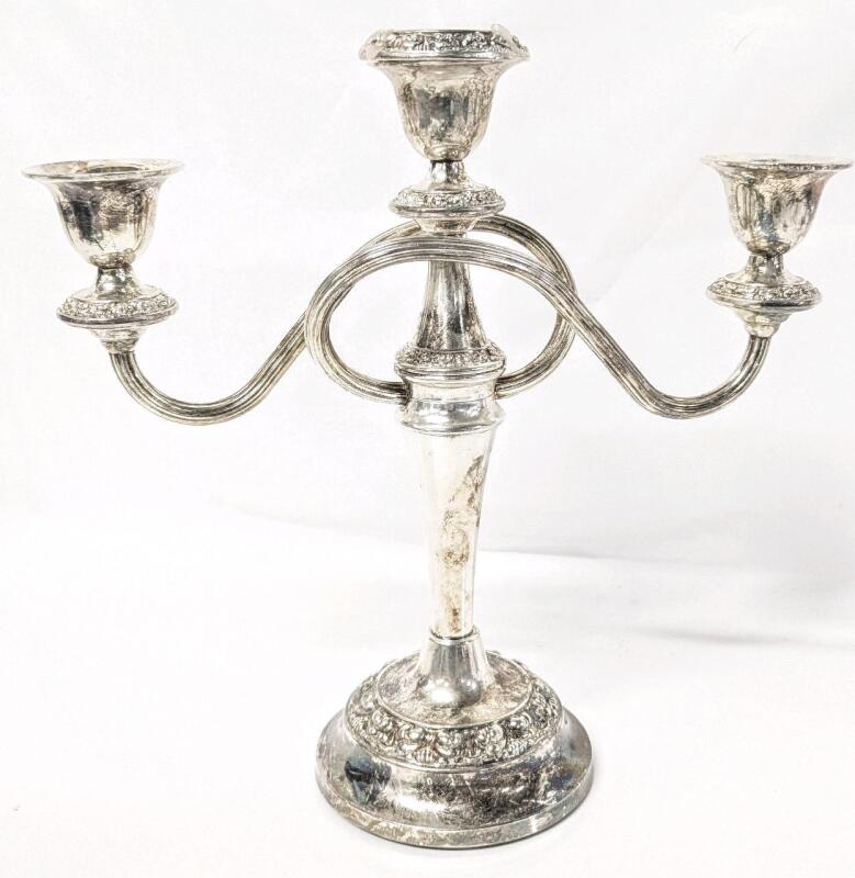 Vintage Silver Plated Candelabrum Signed IANTHE England Three Armed Candle Holder, 9.75" Tall