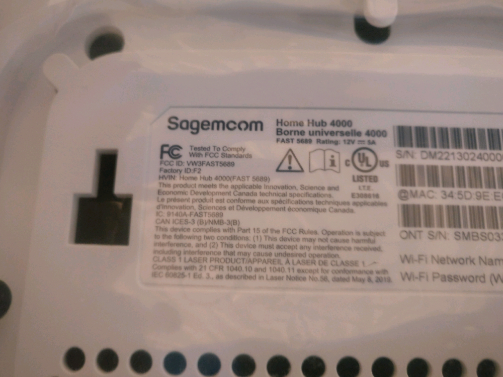 New Sagemcom Bell Home Hub 4000 Modem