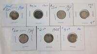 1900 - 1906 Canadian Silver 10 Cent Dimes , Consecutive Years . 1900 , 1901 , 1902-H , 1903-H , 1904 , 1905 & 1906