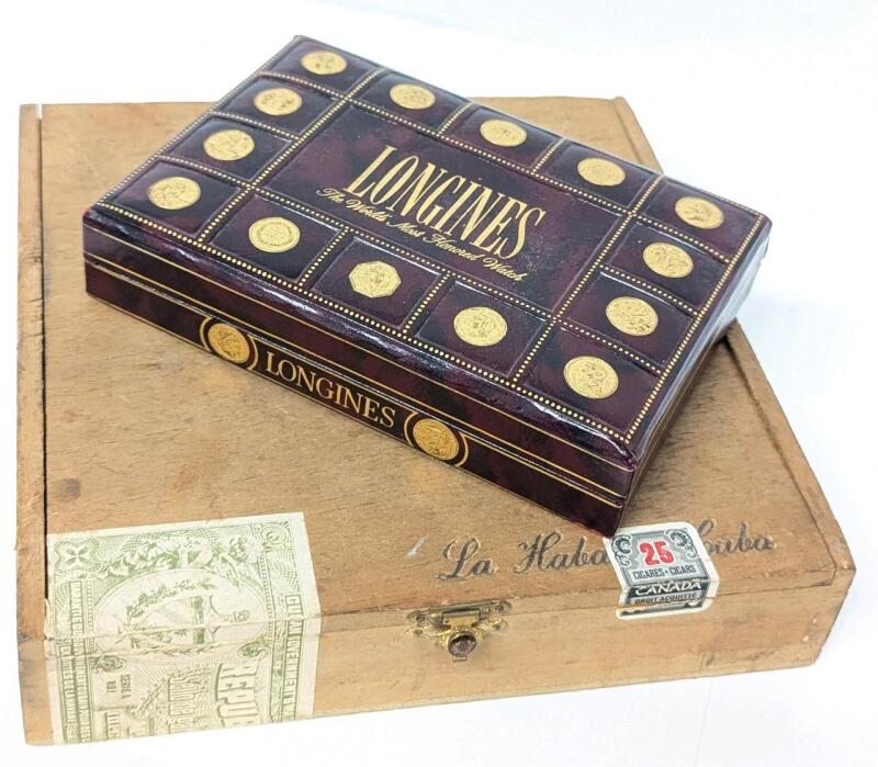 Vintage LONGINES Watch Box & Vintage Minte Cristo Habana Special Cuban Cigar Box, Up to 8.15" &times; 1.75" &times; 8.25"
