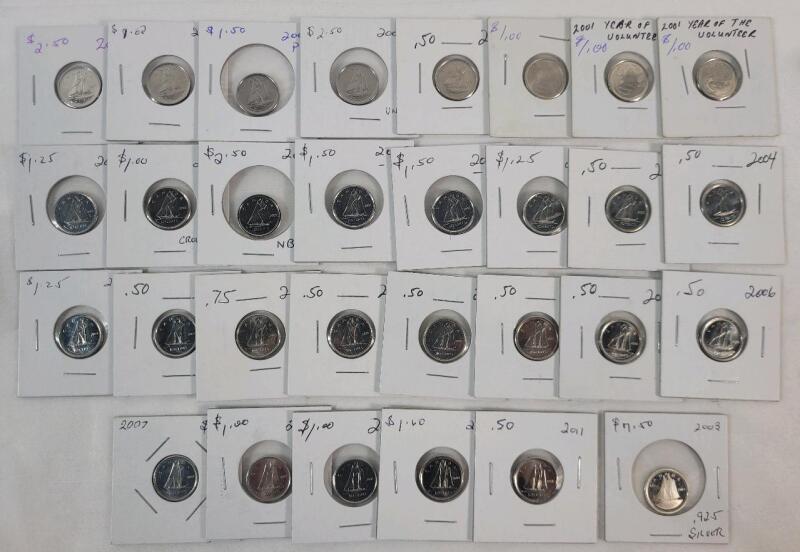 2000 - 2011 Canadian 10 Cent Dimes . Includes 2003 Silver Dime . Various Years . Majority Appear Uncirculated . 31 Coins