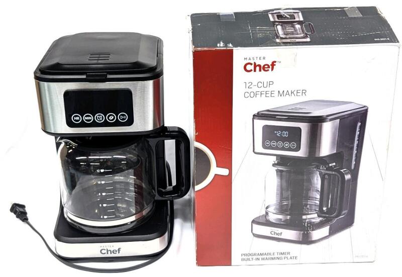 MASTER CHEF 12-Cup Coffee Maker With Touchscreen, 1-Hour Keep Warm Function, Dishwasher Safe Carafe & Funnel, Programmable Timer, Retails $29.99