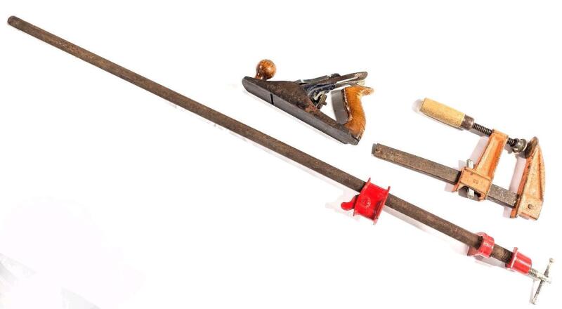 Vintage JORGENSEN 3903 Clamp 11.7" Long, N&deg;4 Hand Plane Made in England & 42.5" Long &frac12; Pipe Clamp