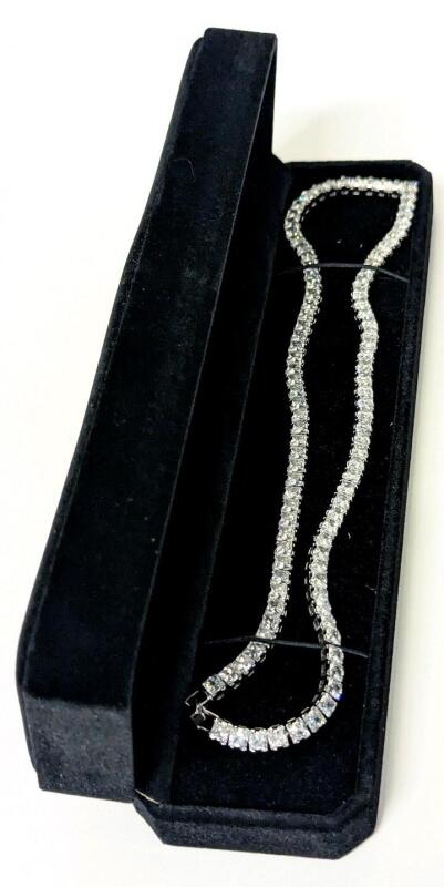 NEW Platinurn Piated 4.0mm Princess Cut Tennis Necklace - Adjustable 18" Long