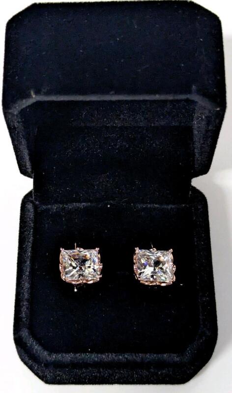 NEW 18K Gold Plated 4.0ct Each Princess Cut Simulated Diamond Leverback Earrings