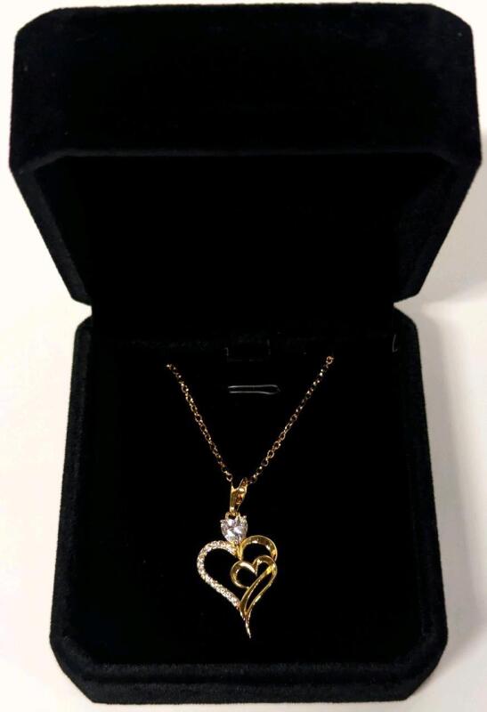 NEW 14K Gold Plated 0.5ct Heart Cut Simulated Diamond Heart Necklace - Chain 18" Long