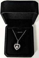 NEW Platinum Flated 26.0mn Simulated Diamond Heart Halo Necklace - Adjustable Chain 16" to 18" Long