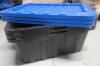 Three (3) New Mastercraft Heavy Duty Stackable Storage Box with Lid, 70-L, Black/Blue . 400lb max. load . Retail $66 - 4