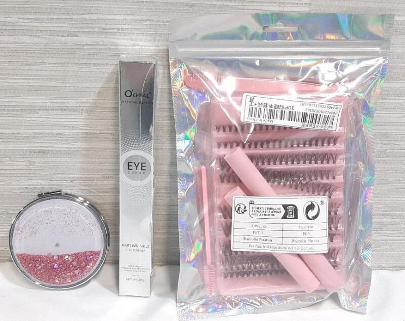 Lot of New Makeup Products, Including Foldup Mirror, Anti-Wrinkle Eye Cream & 30pc Eyelash Kit