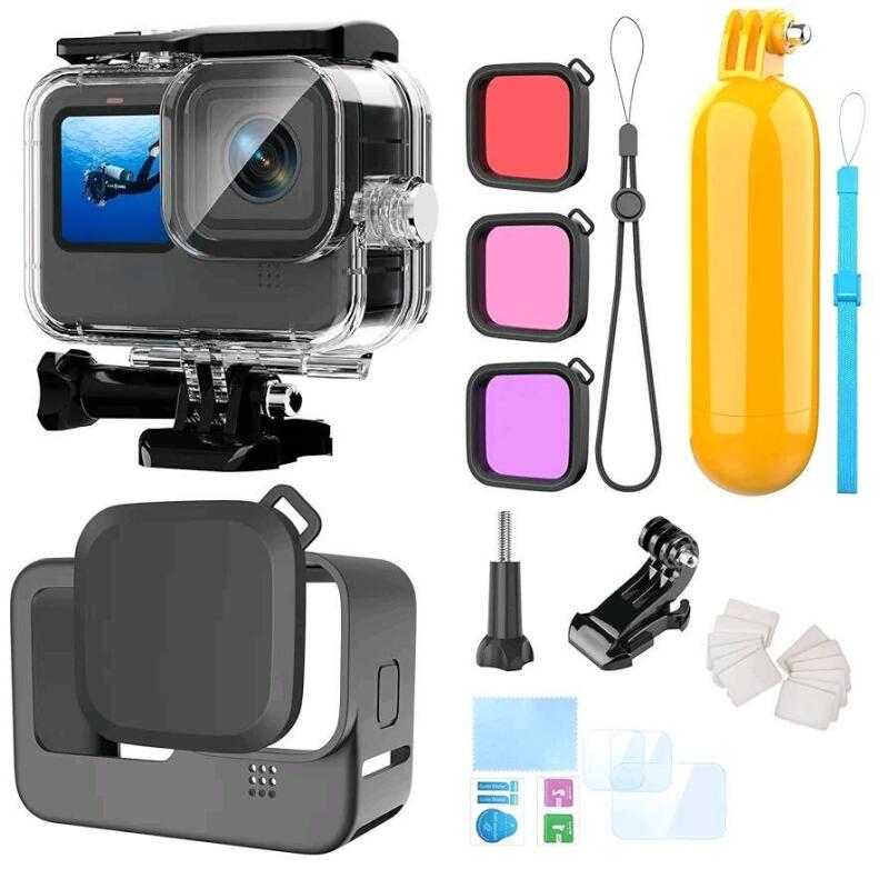 New - HONGDAK GoPro Waterproof Housing Case Accessories Kit . 196FT/60M Underwater Protective Housing Dive Kit w/Float Handle Sleeve Lens Cap Filters Anti-Fog Inserts . GoPro Not Included