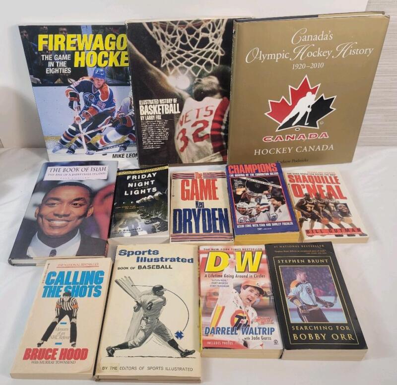 12 Hardcover / Paperback Sports Books . Hockey , Baseball , Basketball , Football