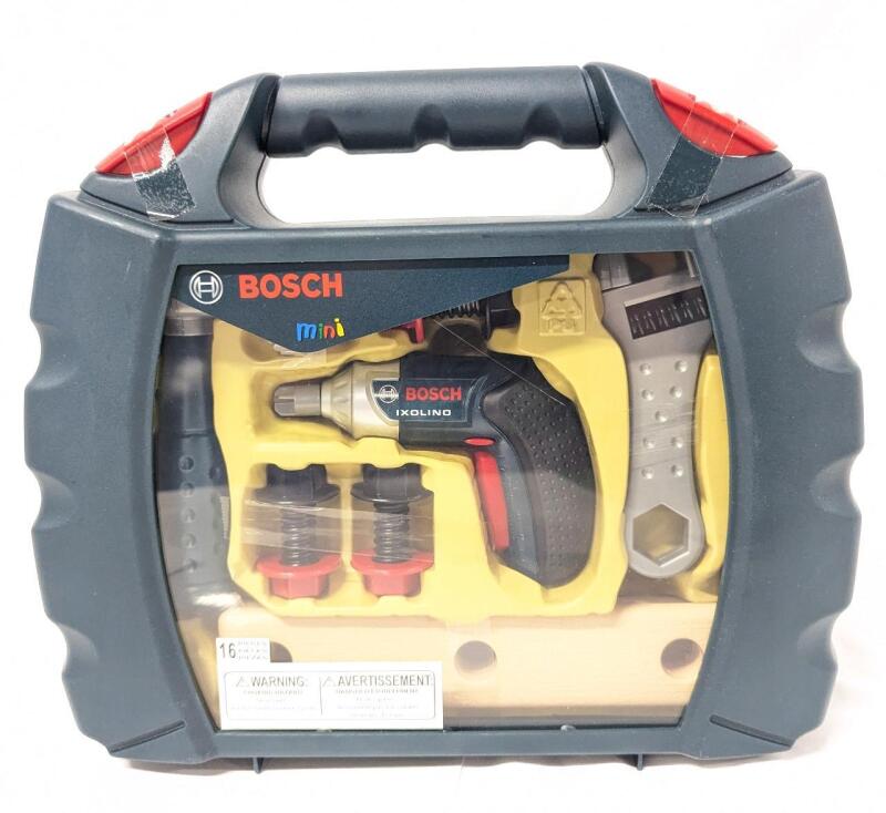New BOSCH Mini IXOLINO Work Case, Tool Kit For Kids. Requires 2&times; 1,5V AAA Batteries (Not Included)