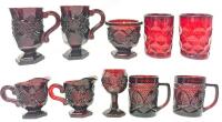 10 Vintage AVON + Other Ruby Red Glass Cape Cod Cups, Glasses, Mugs, Creamers & Small Chalice +, 3.25" - 5" Tall