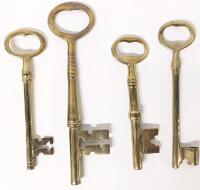4 Vintage Oversized Decorative Brass Keys, 5.25" - 7.25" Long