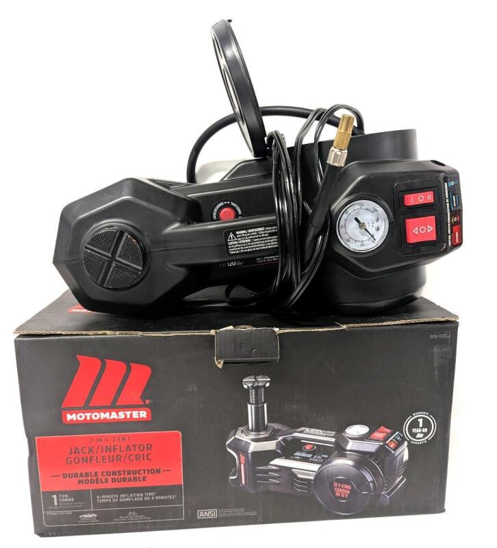[Light Wear] MOTOMASTER 2-in-1 Jack/Inflator. 1 Ton Maximum Weight, For Passenger Cars & Bicycle Tire Inflation, Retails $169.99 New [48 Hour R&T Warranty, See Description]