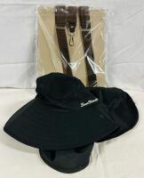 2 Men&rsquo;s Apparel Items, Includes New Brown Suspenders and Black SunShade Sun Hat with Neck Flap and Mesh Face Cover