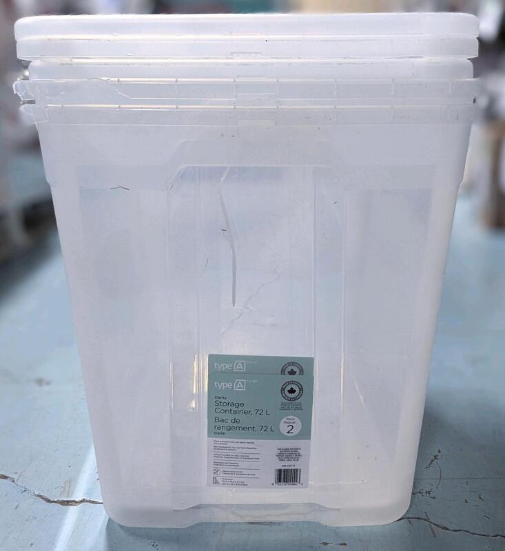 [Damaged Corners] 2 New TYPE A Clarity 72L Storage Containers With 2 Lids, Retails $39.99