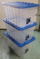 Three (3) New Mastercraft 102L Clear Heavy-Duty Storage Tote with Snap-Lock Lid . Retail $90