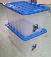 Two (2) New Mastercraft 102L Clear Heavy-Duty Storage Tote with Snap-Lock Lid . Retail $60