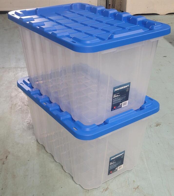 Two (2) New Mastercraft 102L Clear Heavy-Duty Storage Tote with Snap-Lock Lid . Retail $60