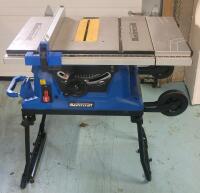 As Is - Mastercraft 10" Table Saw w/Fold N" Roll Stand . Missing Key & Saw Guard . Untested . Minimal Use